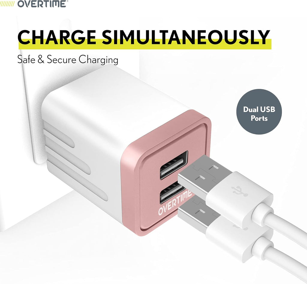 Iphone Charger Set,  Apple Mfi Certified Lightning Cable with Dual USB Wall Adapter 2.4 AMP Compatible W/Iphone 11 Pro Max XS XR X 8 7 6S 6 plus SE Airpods Ipad (Rose Gold/White, 4Ft)